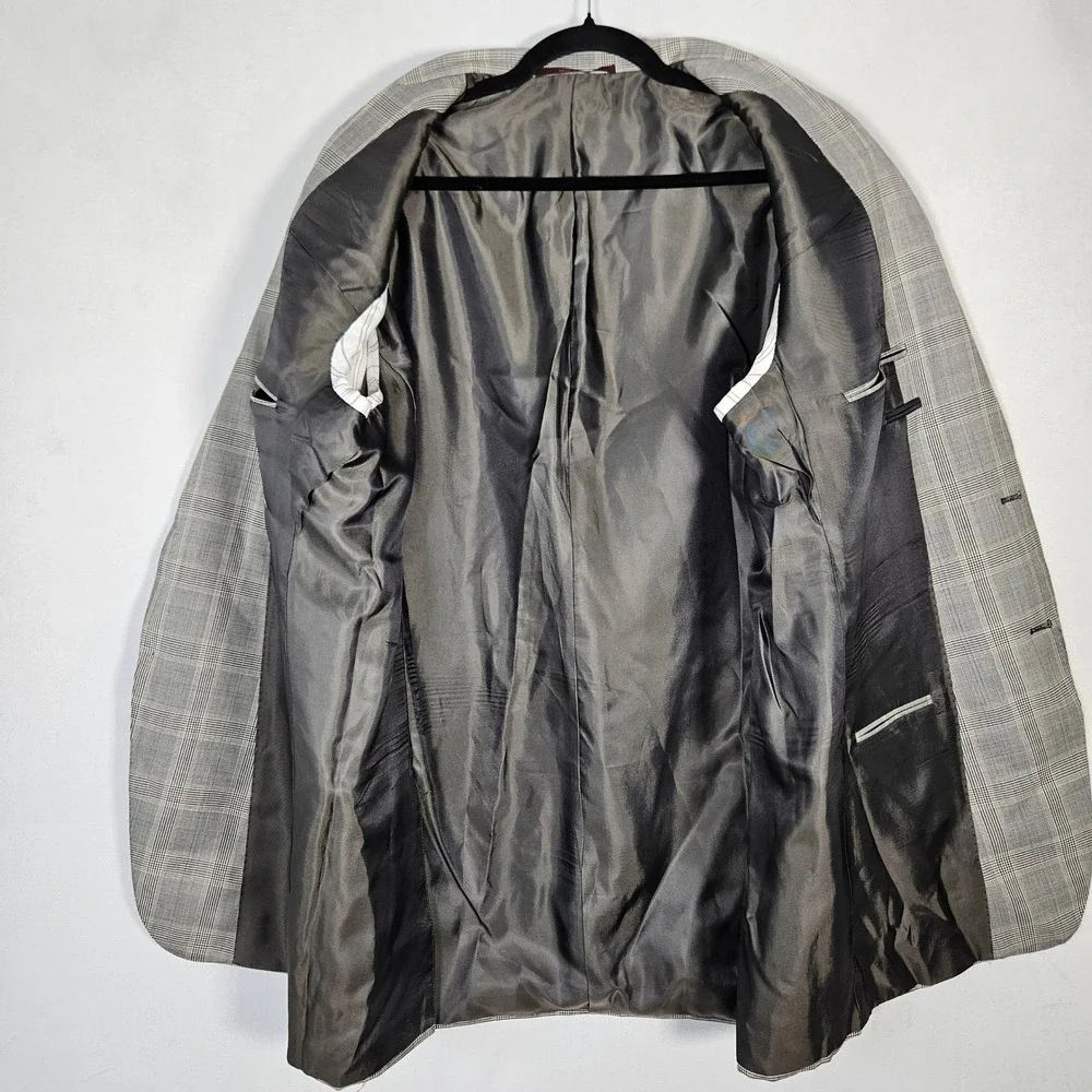 Hickey Freeman Suit Set Mens 46L 36x30 Grey Glen Plaid Wool Business Formal USA